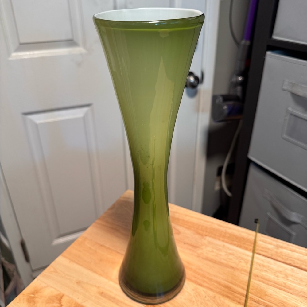 Tall Sleek Olive Glass Vase